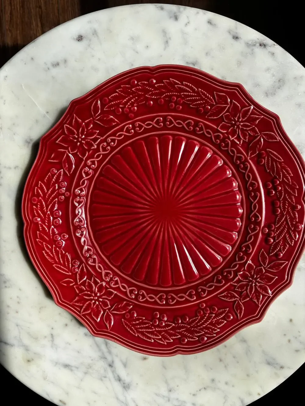 Bordallo Pinheiro Portugal Red Poinsettia Holly Charger Plate 12
